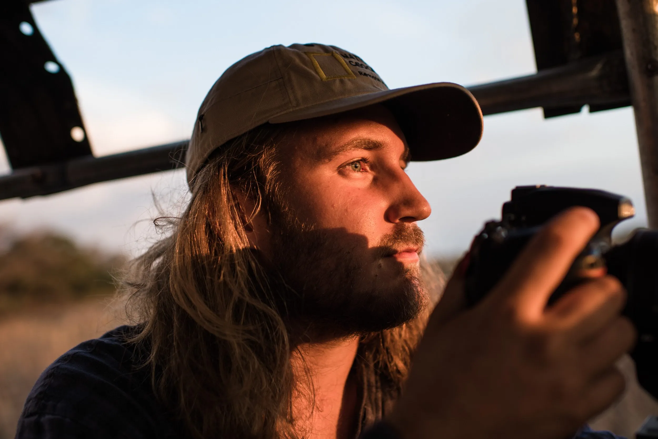 Fredrik Edström, team member on the VR Lions project, getting shots in the first morning light.