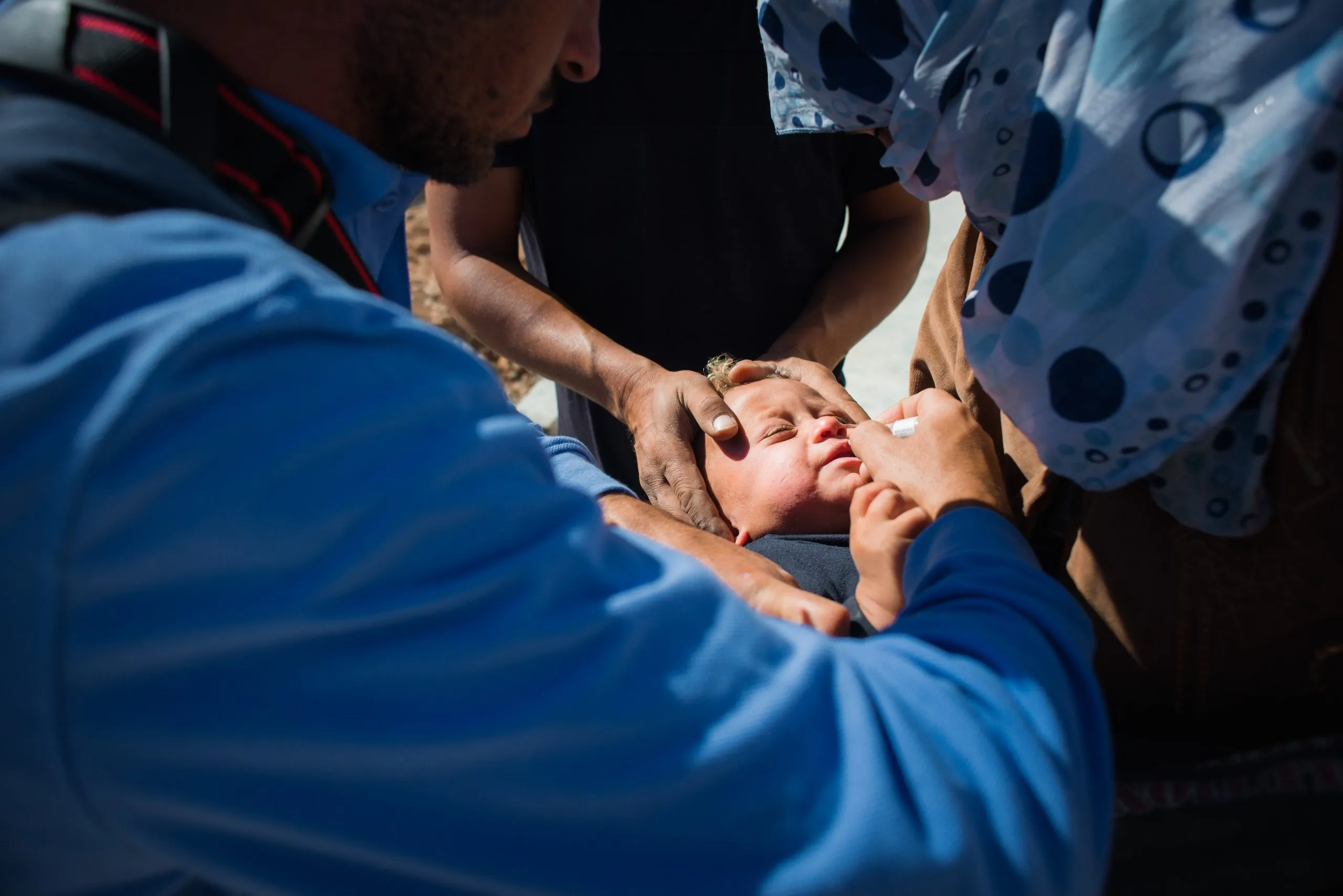 A Syrian refugee child being vaccinated in the Zaatari camp, Jordan.
