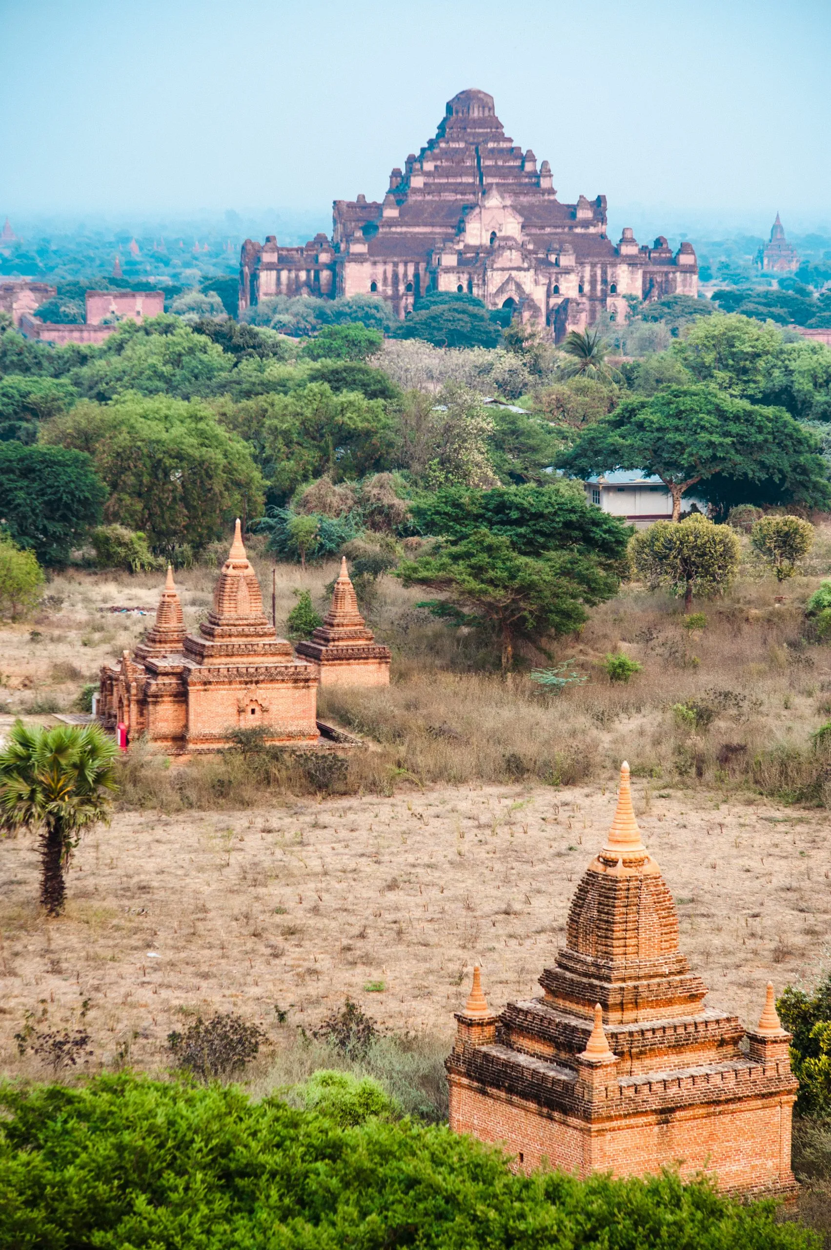 Brick stupas of all sizes scatter across the dusty plain of Bagan in central Burma.