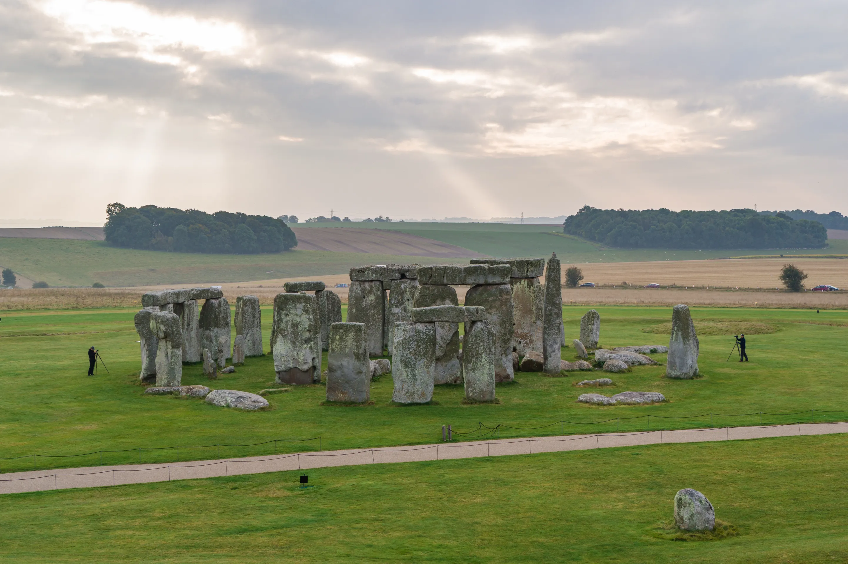 Martin Edström and Oliver Akermo working on tripods to capture source imagery for photogrammetry of Stonehenge.