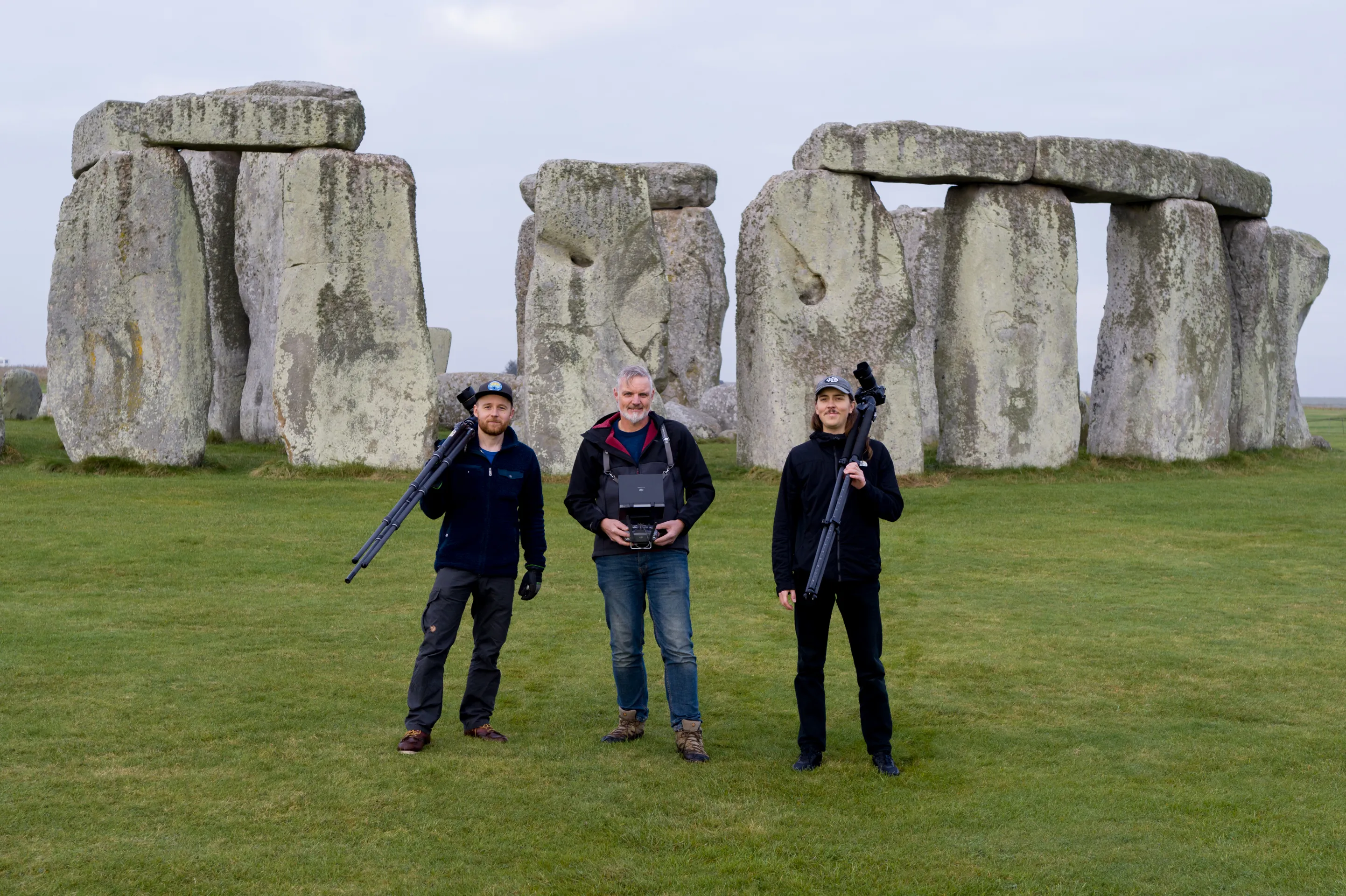 Martin Edström, Paul Joy and Oliver Akermo in front of Stonehenge.