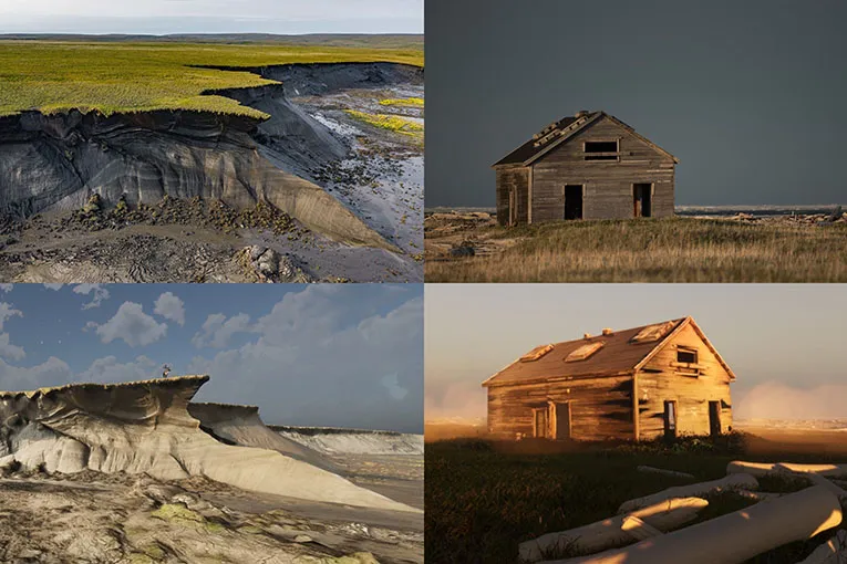 Qikiqtaruk in photos and in VR - a side-by-side of real field photography and the rendered Arctic environment from the experience.