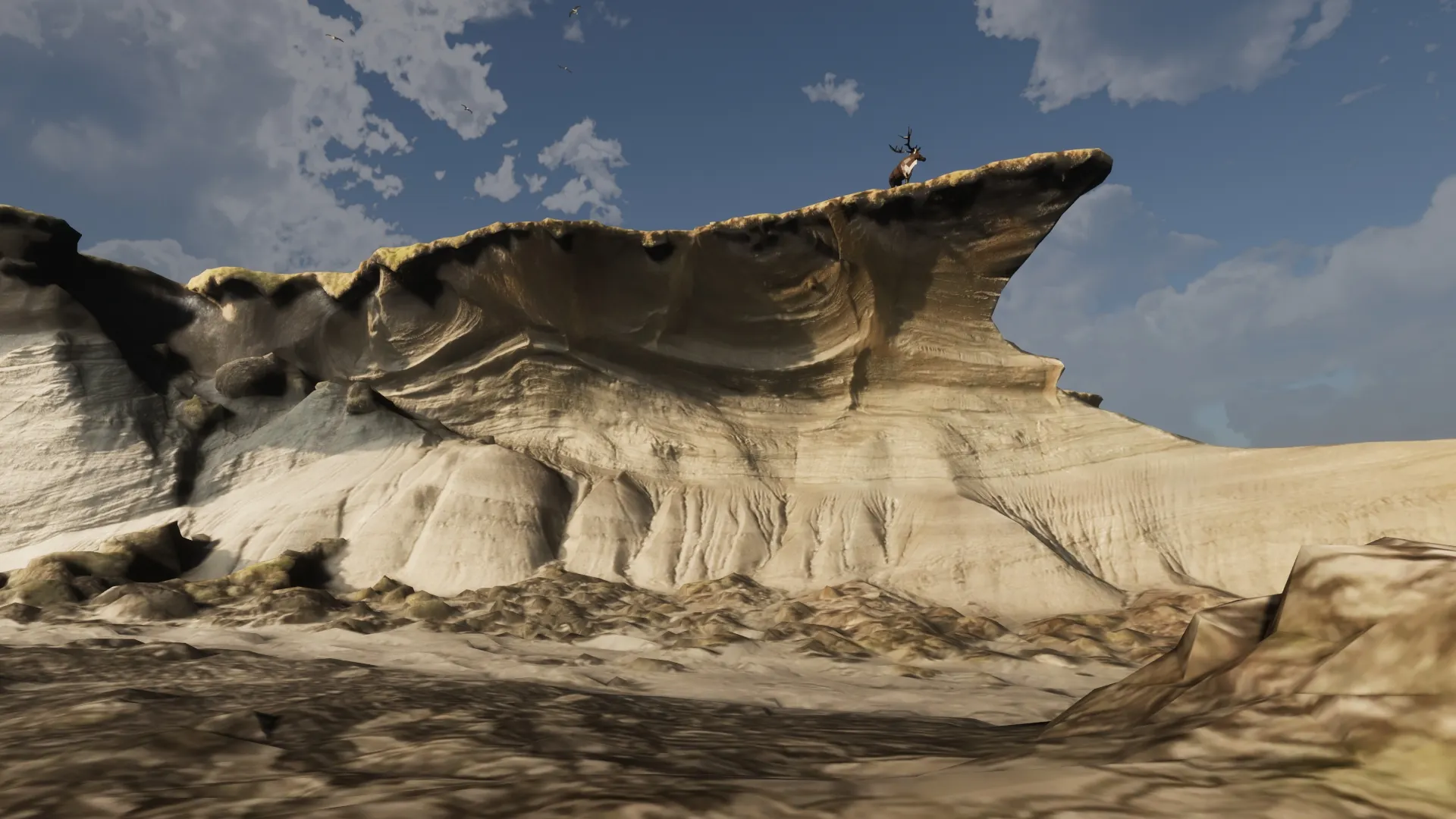A 3D-rendered scene from inside the Qikiqtaruk WebXR experience, built from photogrammetry and field data captured on the island.